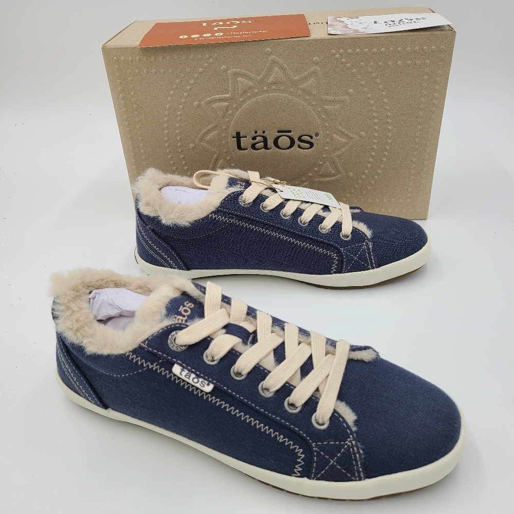Taos Footwear Starline Lined Sneaker Shoes Women's Size 8.5 Blue Faux Fur NEW